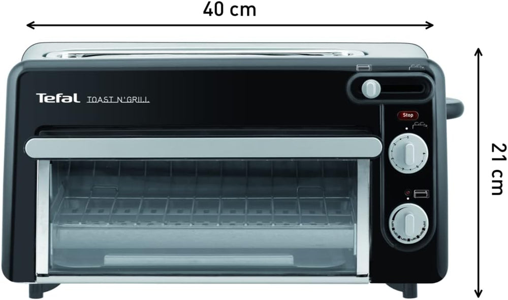 Tefal 2-in-1 Toaster & Mini Oven, Stainless Steel, Long Toaster Slot with Lid, 6 Levels of Browning, Grill Temperature up to 210°C, Toast N Grill TL600810