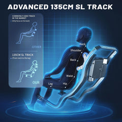 HealthRelife Fauteuil de Massage pour Tout Le Corps - Chaise de Massage Intelligente Zero Gravity - Mains robotiques 3D avec Rail SL - Fauteuil de Relaxation Bluetooth - Noir