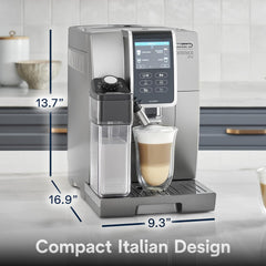 De'Longhi Dinamica LatteCrema Espresso Machine with Automatic Milk Frother for Latte, Cappuccino, Built-in Grinder, Silver, ECAM35075SI