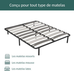 SAMPUR - Morpholattes bed base | 90 x 190 cm | 7 legs included | Grey | 25 cm high | epoxy lacquered metal frame | Extra wide slats | 5 support zones