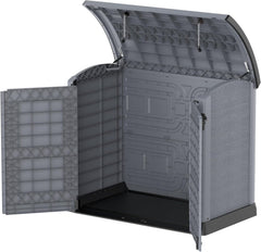 Duramax StoreAway 1200L Plastic Garden Shed/ Flat Lid, Outdoor Storage Shed, Wheelie Bin Hideaways, Wheelie bin box, Durable Construction, Ideal for Bikes, BBQs & 2x 240L Bins, 145x85x125 cm, Brown