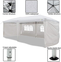 Goutime tonnelle Pliante 3x6,Pop up canopée Gazebo Tente de fête,4 Murs détachables Même Sac à roulettes,abri de Jardin Exterieur,Tente de réception(Blanc)