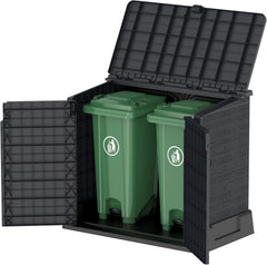 Duramax StoreAway 1200L Plastic Garden Shed/ Flat Lid, Outdoor Storage Shed, Wheelie Bin Hideaways, Wheelie bin box, Durable Construction, Ideal for Bikes, BBQs & 2x 240L Bins, 145x85x125 cm, Brown