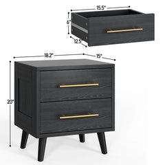 Bedroom Furniture Set - Includes Queen Bed Frame, Nightstands Set of 2, 5 - Drawer Dresser & Double Wide 6 - Drawer Dresser - Modern Storage Solution for Stylish Home Decor, Black
