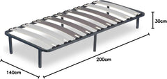 SAMPUR - Morpholattes bed base | 90 x 190 cm | 7 legs included | Grey | 25 cm high | epoxy lacquered metal frame | Extra wide slats | 5 support zones