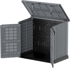 Duramax StoreAway 1200L Plastic Garden Shed/ Flat Lid, Outdoor Storage Shed, Wheelie Bin Hideaways, Wheelie bin box, Durable Construction, Ideal for Bikes, BBQs & 2x 240L Bins, 145x85x125 cm, Brown