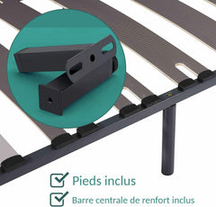 SAMPUR - Morpholattes bed base | 90 x 190 cm | 7 legs included | Grey | 25 cm high | epoxy lacquered metal frame | Extra wide slats | 5 support zones