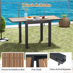Table de Jardin Extensible en Aluminium Ajustable de 80 à 160 CM Table à Manger Extérieure Rectangulaire pour 4-6 Personnes Naturel