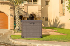 Duramax StoreAway 1200L Plastic Garden Shed/ Flat Lid, Outdoor Storage Shed, Wheelie Bin Hideaways, Wheelie bin box, Durable Construction, Ideal for Bikes, BBQs & 2x 240L Bins, 145x85x125 cm, Brown