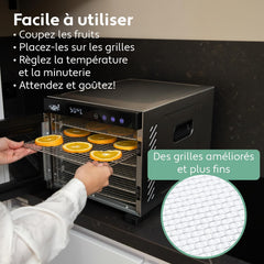 Vita5 Nobel Pro6 Deshydrateur Alimentaire avec 6 Plateaux en Inox - Déshydrateur avec Minuterie 24h et Température 35-75 °C - Deshydrateur Viande, Fruits, Champignons - 650W Déshydrateur Alimentaire