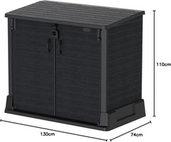 Duramax StoreAway 1200L Plastic Garden Shed/ Flat Lid, Outdoor Storage Shed, Wheelie Bin Hideaways, Wheelie bin box, Durable Construction, Ideal for Bikes, BBQs & 2x 240L Bins, 145x85x125 cm, Brown