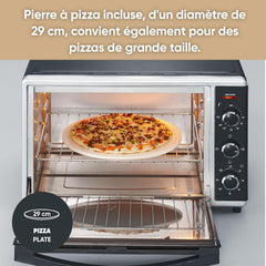 SEVERIN Mini-Four à chaleur tournante 42 L avec pierre à pizza et tournebroche, Four posable 1 800 W design élégant, électrique avec minuteur 120 min, Noir/Inox, TO 2058
