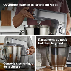 Kenwood Titanium Chef Baker KVC65.001WH, Pastry Robot with Integrated Scales, Including 3-Piece Pastry Set, Spatula & Splash Protection, 1200 W, White