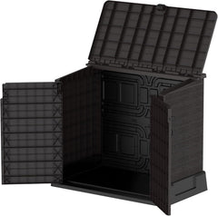 Duramax StoreAway 1200L Plastic Garden Shed/ Flat Lid, Outdoor Storage Shed, Wheelie Bin Hideaways, Wheelie bin box, Durable Construction, Ideal for Bikes, BBQs & 2x 240L Bins, 145x85x125 cm, Brown