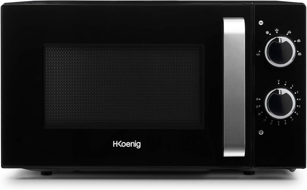 H.Koenig Four à Micro-ondes Compact Digital 20L VIO2, 700W, Plateau tournant 24,5cm, Multifonction Programmable 6 niveaux de chauffe, Décongélation et Express, Minuterie 60min, Effet mirroir noir