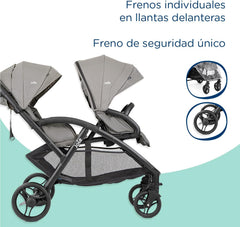Joie - Evalite™ Duo - Poussette Double - Siège Arrière Inclinable À Plat - Pliage Facile & Compact - Compatible Sièges Auto - Suspension 4 Roues - Harnais 5 Points SoftTouch - Dès la naissance