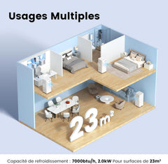 COMFEE' Climatiseur Mobile 9000 BTU/h 2,6kW, 3-EN-1 Refroidisseur Déshumidificateur Ventilateur, Fonction Follow me, Minuterie, Mode nuit, Pour salon et maison de 33㎡/88m³, MPPH-09CRN7, R290
