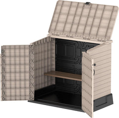 Duramax StoreAway 1200L Plastic Garden Shed/ Flat Lid, Outdoor Storage Shed, Wheelie Bin Hideaways, Wheelie bin box, Durable Construction, Ideal for Bikes, BBQs & 2x 240L Bins, 145x85x125 cm, Brown
