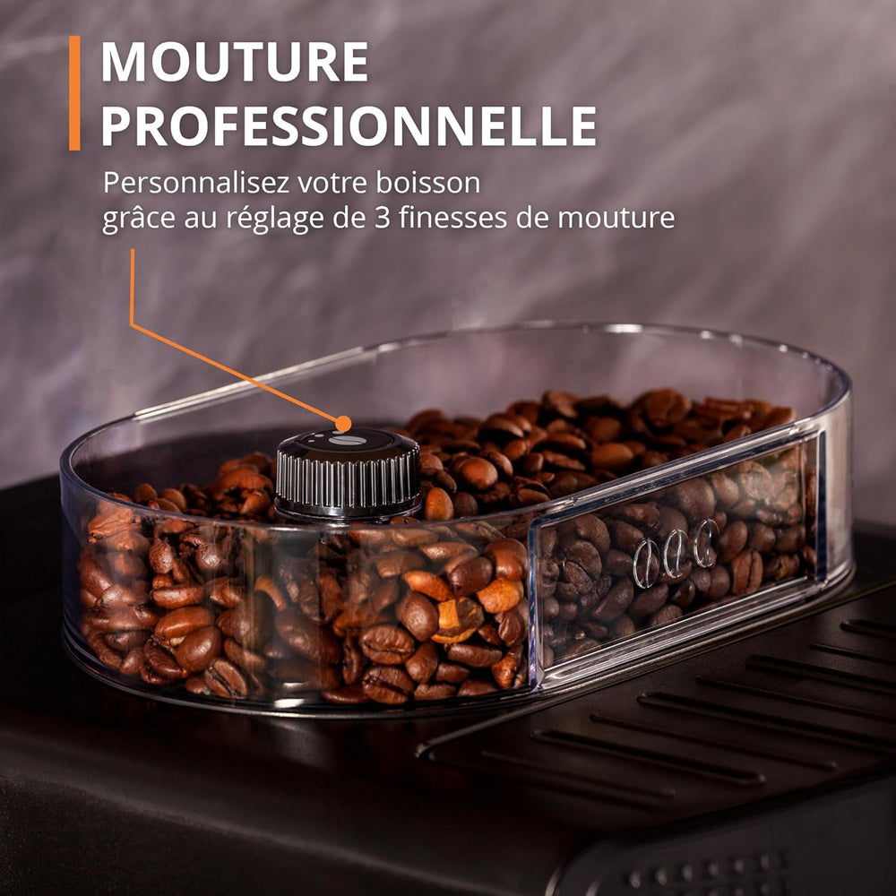 Krups Machine à café grain, 1,7 L, 2 tasses en simultané, Nettoyage automatique, Buse vapeur pour Cappuccino, Cafetière espresso, Essential noire YY8125FD, Noir