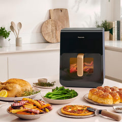 Panasonic NF-CC500SXE AirFryer Friteuse sans huile avec Hublot, 5L, 80-200°C, Minuterie Numérique et Écran LCD, Vapeur Douce, 11 Préréglages, Nettoyage Facile, Gris Mat