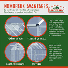Gardebruk Serre de Jardin en Aluminium 7,63m³ abri extérieur pour Plantes légumes 250x190x195cm avec fenêtres