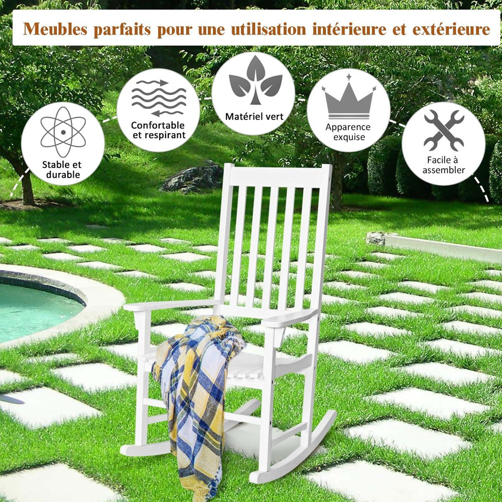 Fauteuil Bascule en Bois d'Acacia Chaise Berante pour Jardin Pelouse Balcon Blanc -