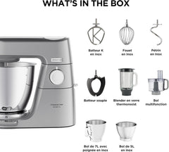 Kenwood Titanium Chef Baker KVC65.001WH, Pastry Robot with Integrated Scales, Including 3-Piece Pastry Set, Spatula & Splash Protection, 1200 W, White