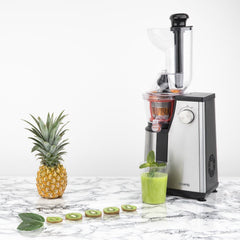 H.Koenig GSX12 Vertical Juice Extractor Stainless Steel Black, Fruit and Vegetable Juice, BPA Free, 82 mm Wide Mouth, Soft Pressure, 1 Litre, 400 W