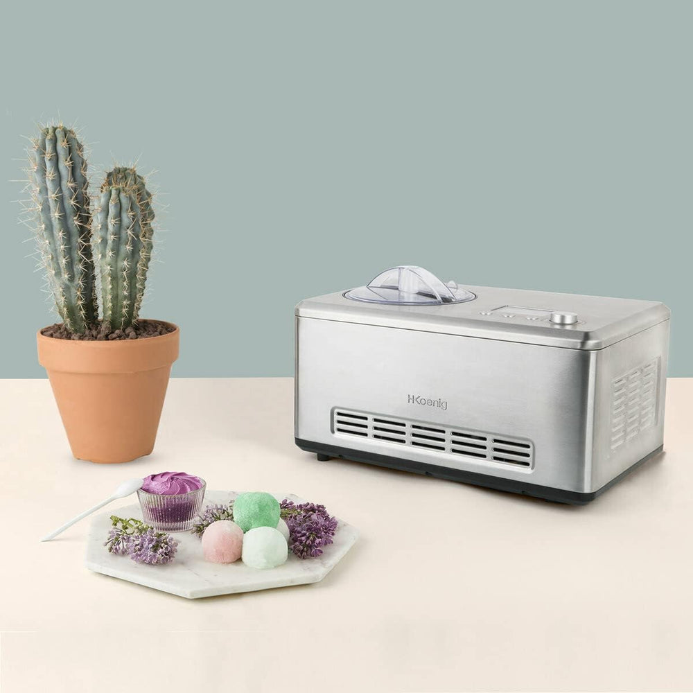 H.Koenig Professional Ice Cream Maker HF320, Electric Ice Maker 2L, 180 W, Refrigerant & Cold Maintenance - Sorbet and Ice Cream