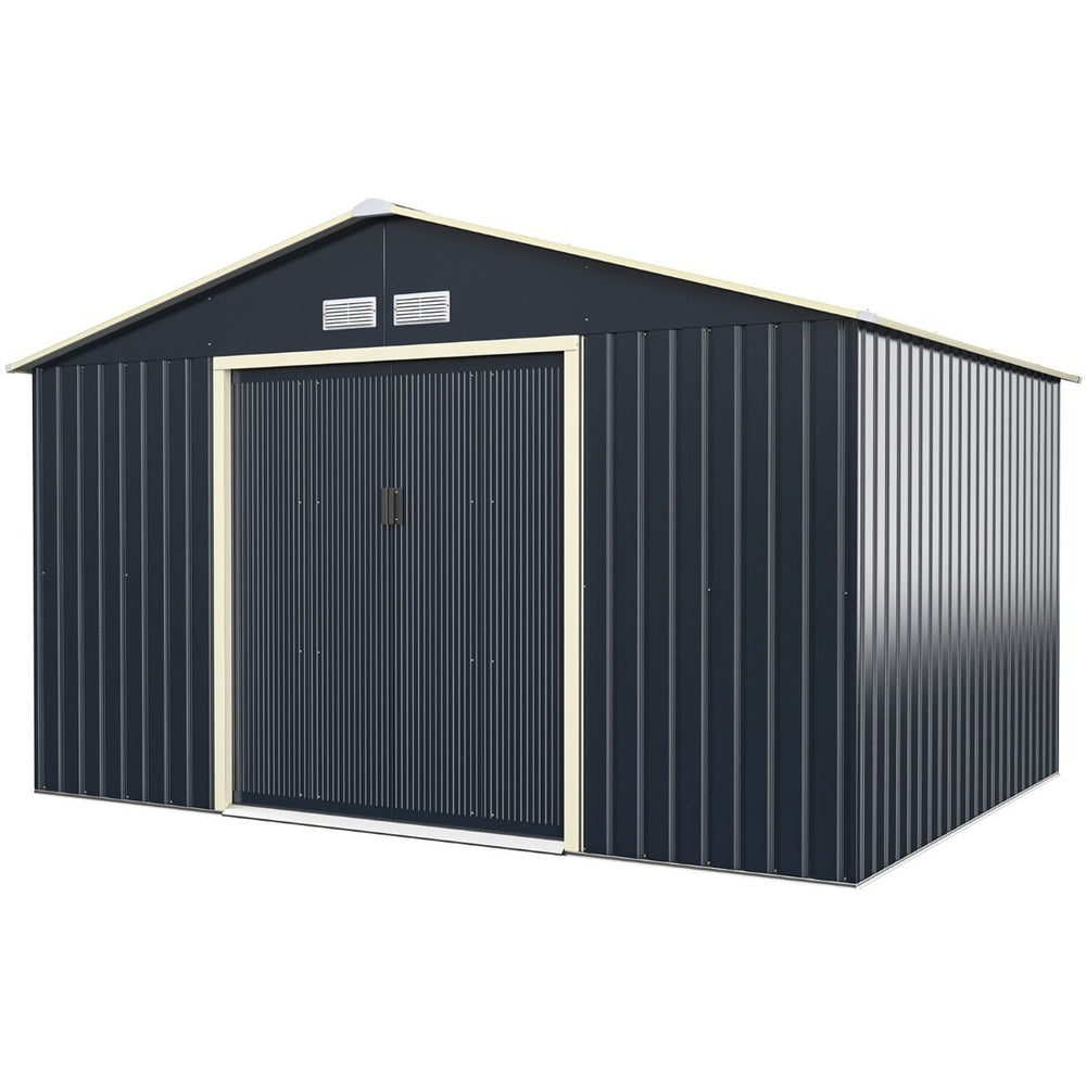 Abri de Jardin en Métal & Extension 10.85㎡ avec 2 Portes Coulissantes Verrouillables 4 Trous d’Aération Gris pour Vélo