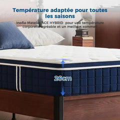 Inofia Ace Hybrid Firm Mattress 140 x 200 cm H4 Firm Mattress with Breathable Memory Foam and Independent Bagged Springs, 7 Ergonomic Zones, Extra Comfort for Adults and Children