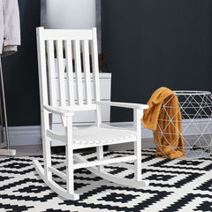 Fauteuil à Bascule en Bois d'Acacia Chaise Berçante pour Jardin Pelouse Balcon Blanc -