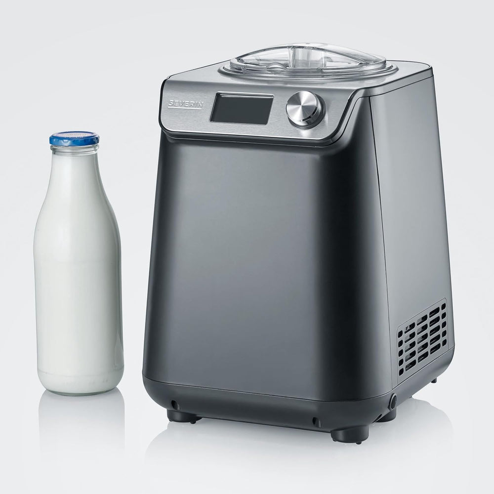 SEVERIN 2-in-1 Ice Cream Maker Compact 135 W, Electric Ice Cream Maker and Yogurt Maker with 1.2 L Capacity, Ice Maker with Recipe Book, Black, EZ 7407