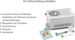 Elisa 2.0L Ice Cream Maker and Yogurt Maker with 180W Self-Cooling Compressor, Stainless Steel Ice Cream Maker with Cooling and Heating Function, Recipe Booklet Included