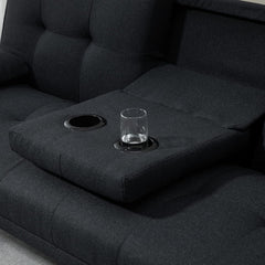 HOMCOM Canapé Convertible 3 Places Design scandinave Inclinaison Dossier réglable 3 Niveaux Dossier Centrale Rabattable 2 Porte-Verres Bois Massif Lin Gris