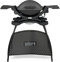 Weber Q1400 Barbecue électrique avec support, surface de cuisson 43 x 32 cm, nomade, grille en fonte émaillée divisée en 2 parties, couvercle et cuve en fonte d'aluminium - Gris foncé (52020853)