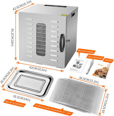 Kwasyo Food Dehydrator, 10 Trays • Desiccator with Timer (24H) • Fruit and Vegetable Dehydrator Adjustable Temperature (30 to 90°C) + 1 x Recipe Book