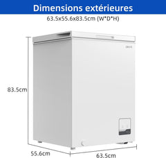 Congélateur coffre CHiQ 142L, 63,5 x 55,6 x 83,5cm, Congélateur Inverter, Affichage de la température extérieure, Mode de congélation rapide -32℃, Grille métallique,Faible bruit
