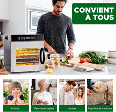 Kwasyo Food Dehydrator, 10 Trays • Desiccator with Timer (24H) • Fruit and Vegetable Dehydrator Adjustable Temperature (30 to 90°C) + 1 x Recipe Book