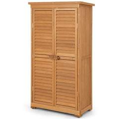 Abri de Jardin En Bois 160 Cm Toit en Asphalte 2 Portes Verrouillables avec Loquet Armoire Cabane en Sapin Pré-Huilé Imperméable 3 Étagères Amovibles Naturel