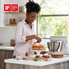 Kenwood Titanium Chef Baker KVC65.001WH, Pastry Robot with Integrated Scales, Including 3-Piece Pastry Set, Spatula & Splash Protection, 1200 W, White