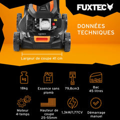 FUXTEC Tondeuse thermique pousse FX-RM4646ECO - Tres bon rapport qualit-prix - Easy Clean 3en1 largeur de coupe 46cm - bac de ramassage 50L