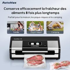 FRESKO Automatic Vacuum Sealer Machine, 140 Watts, Hands-Free Vacuum Machine, Dry/Wet Detection, 2 Roll Bag, Built-in Cutter and Bag Storage (AutoMax V8)
