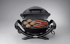 Weber Q1400 Barbecue électrique, surface de cuisson 43 x 32 cm, nomade, grille en fonte émaillée divisée en 2 parties, couvercle et cuve en fonte d'aluminium - Gris foncé (52020053)