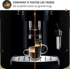 Krups Coffee Bean Machine, 1.7 L, 2 Cups Simultaneously, Automatic Cleaning, Steam Nozzle for Cappuccino, Espresso Maker, Essential Black YY8125FD