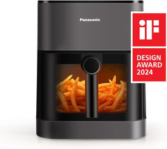 Panasonic NF-CC500SXE AirFryer Friteuse sans huile avec Hublot, 5L, 80-200°C, Minuterie Numérique et Écran LCD, Vapeur Douce, 11 Préréglages, Nettoyage Facile, Gris Mat