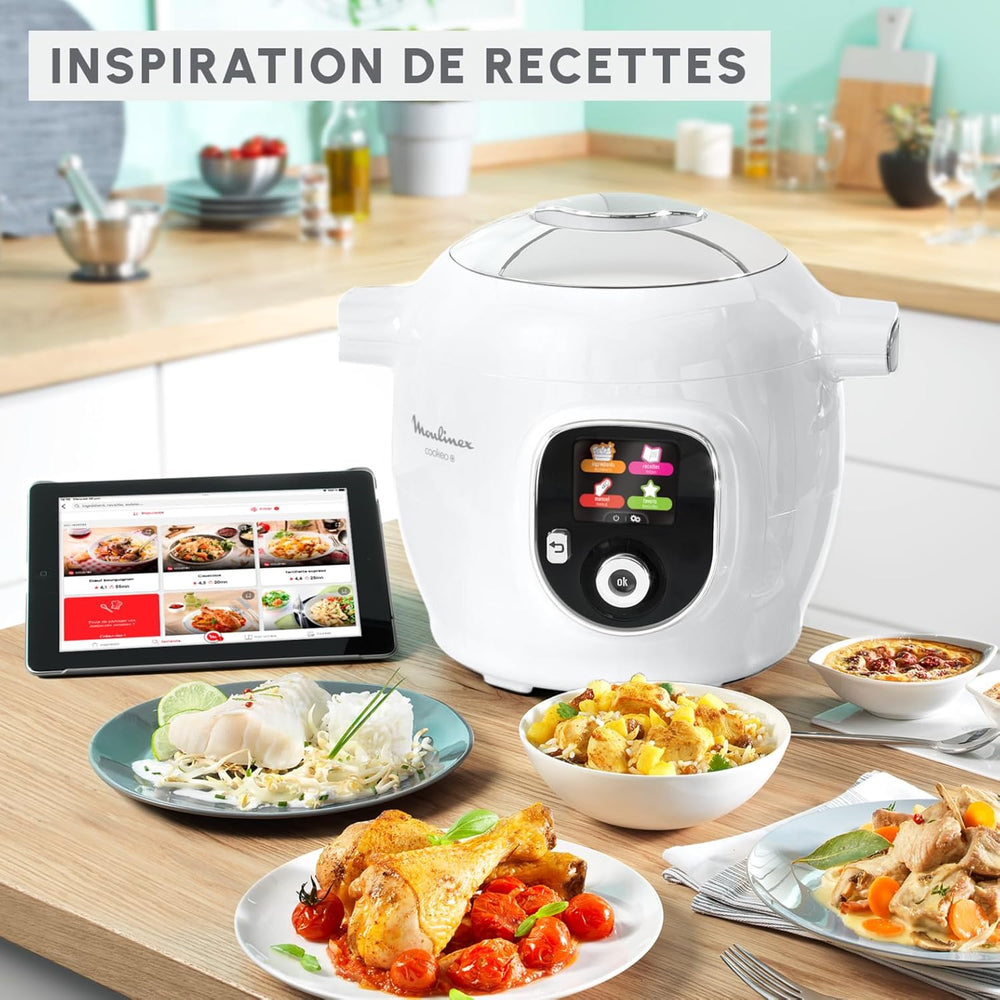 Moulinex, Cookeo Multicuiseur intelligent 6L, 150 recettes intégrées, Cuisson sans surveillance, Ecran intuitif, Guide de cuisson, Application MyMoulinex, 1600W, Blanc, 15 ans réparabilité