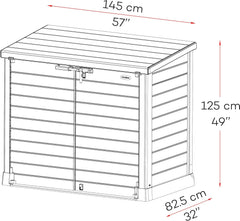 Duramax StoreAway 1200L Plastic Garden Shed/ Flat Lid, Outdoor Storage Shed, Wheelie Bin Hideaways, Wheelie bin box, Durable Construction, Ideal for Bikes, BBQs & 2x 240L Bins, 145x85x125 cm, Brown