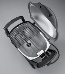 Weber Q1400 Barbecue électrique avec support, surface de cuisson 43 x 32 cm, nomade, grille en fonte émaillée divisée en 2 parties, couvercle et cuve en fonte d'aluminium - Gris foncé (52020853)