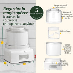 Cuisinart Sorbetière - Fait de la crème glacée, du gelato, du sorbet et du yogourt glacé en 40 minutes - Desserts maison - Facile à utiliser - Acier inoxydable - ICE100BCU